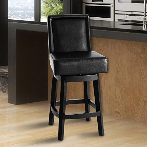 Armen Living LC4048BABL26 Wayne 26" Counter Height Swivel Barstool in Black Bonded Leather and Black Wood Finish