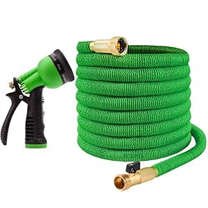 Ovareo Garden Hose, Flexible and Expandable Garden Hoses, Heavy Duty Triple Latex Core with 3/4″ Solid Brass Fittings, 8 Function Hose Spray Nozzle, Easy Storage Kink Free Water Hose (50 FT, Green)