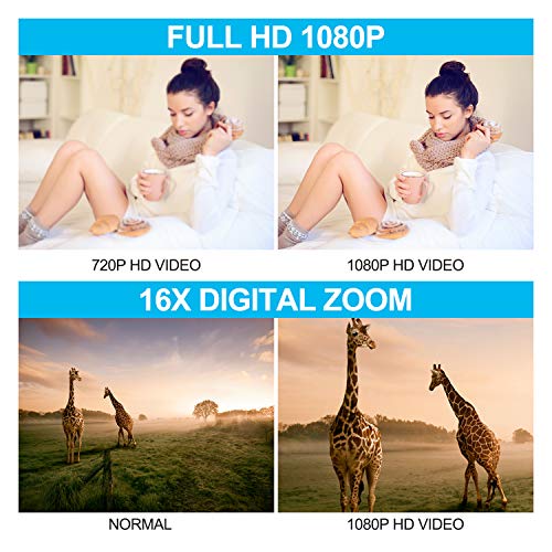 RICH AV-01 Video Camera Camcorder, UPSTONE Digital Vlog Camera for YouTube Full HD 1080P Camcorder 30FPS 24.0MP 16X Digital Zoom with 2 Batteries and Remote Control
