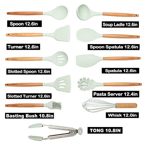 Kitchen Utensil Set 11 Piece Cooking Utensils,Tatufy Silicone and Natural Wooden Utensils for Nonstick Cookware Non Toxic Turner Tongs Spatula Spoon Set Best Chef Kitchen Tool Set Blue