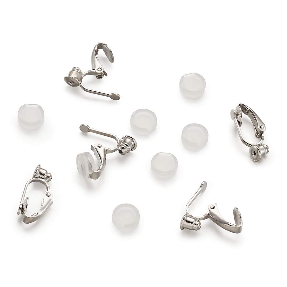 Craftdady 30pcs Clip-on Earring Converters Non-Pierced Earring Clip Backs Platinum with Post, Comfort Earring Pads for Turn Any Studs into Clip on Earring Jewelry Making