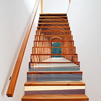 CUGBO 13Pcs Stair Sticker Decals 3D Creative Building Stair Risers Tiles Wallpaper Mural Self-Adhesive Vinyl Removable Art Staircase Decals for Stairway or Home Decoration,7