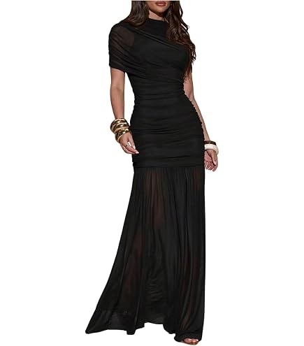 GORGLITTER Women's Mesh Maxi Dress Elegant Wedding Guest Formal Dresses