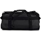 RAINS Texel Duffel Bag Small - Waterproof Black Duffel with U-Shaped Zip Closure, Mesh Pockets, Compression Straps, and Padded Carry Handles - 2 Year Warranty