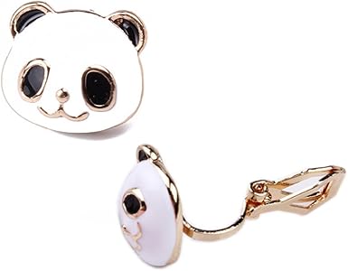 Amazon Com Stud Earring Soft Clip On Back Pads Cute Panda Face Golden Animal For Women Girls Kids Jewelry Gift Box Clothing