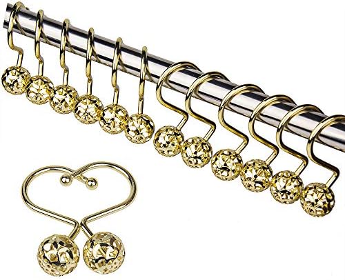 aibee Rustproof Shower Curtain Rings, 100% Rustproof Stainless Steel,Shower Hooks Set of 12 Rings for Shower Rods Gold