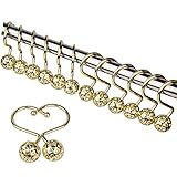 aibee Rustproof Shower Curtain Rings, 100% Rustproof Stainless Steel,Shower Hooks Set of 12 Rings for Shower Rods Gold