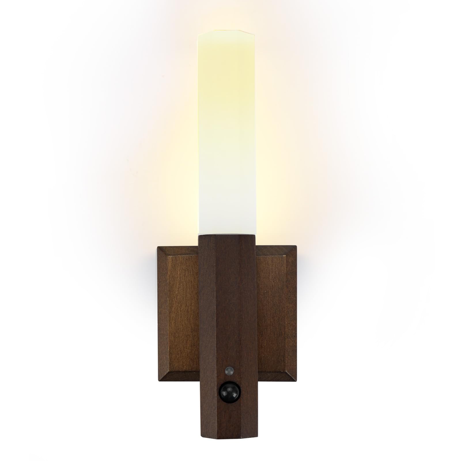 WingFly Magnetic Wall Light Cordless Motion Sensor Night Light, Rechargeable Night Lamp, Wall Mounted Wooden Torch Lights for Bedroom, Hallway, Stairway, Children Room (Brown)