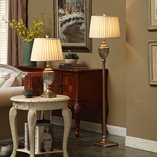 Table Lamp,Topotdor Berg Crystal Antique Brass Linen Shade Table Lamps,Set of 2(Gold Table Lamp) - Thumbnail 6