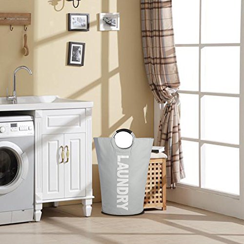 Large Laundry Basket, Collapsible Fabric Laundry Hamper, Foldable Clothes Bag, Folding Washing Bin for College Dorms Family (Grey)