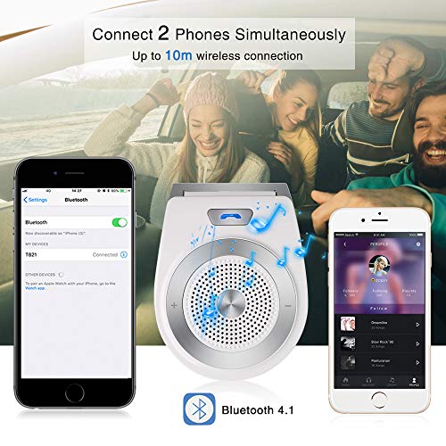 Bluetooth Speakers for Car Hands-Free Speakerphone Bluetooth 4.1 Wireless Car Kit Stereo Music Receiver for Safely Driving with Siri Google Assistant Voice Command