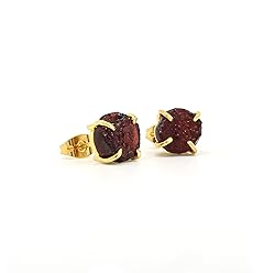 Gempires Natural Raw Red Garnet Prong Setting Stud