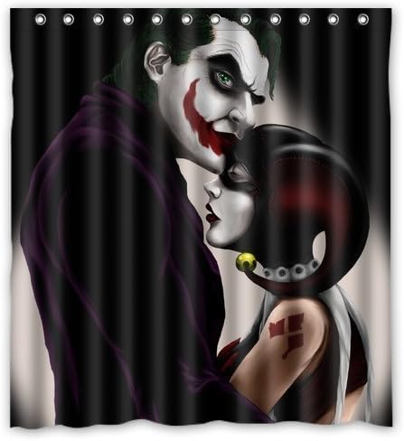 Hello DC Comics Joker Harley Quinn Custom Design100% waterproof polyester Shower Curtain Rings Included66 inches by WallisellenF