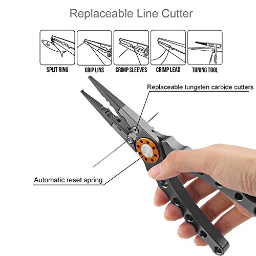 Fishing Pliers with Sheath and Lanyard for Removing Hook, Cutting Line and Pulling Strip, Aircraft Grade Aluminum Material, Rustproof Portable and Durable Design - Thumbnail 5