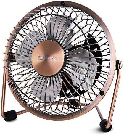 Glamouric Usb扇風機 卓上扇風機 レトロ 4インチ ミニ扇風機 デスクファン 静音 パワフル 上下回転 オシャレ 銅色