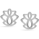 Charmsy 925 Sterling Silver Jewelry Small Floral Stud Earring Lightweight Italian Design Lotus Flower Stud Earrings for Women Teen 10 MM