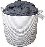 Cotton Rope Basket (White) - Blanket Basket, Storage for Baby Toys, Pillows, Towels, Laundry, Nursery Hamper/Organizer - Large 17 inch x 15 inch Round Woven Baskets with Handles, Living Room Decor