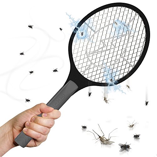 Bugzoff Electric Fly Swatter [Destroys Insects in Seconds] Mosquito Repellent & Insect Bug Killer Best Zapper Racket for Flies - Swat Wasp Insect Repellent Indoor and Outdoor Trap & Zap Pest Control