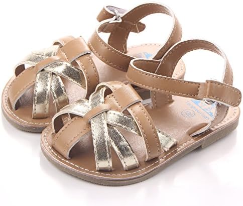 MiYuebb Infant Baby Girls Summer Prewalker Shoes First Walkers Soft Rubber Sole Non-slip Toddler Sandals(6-12 Months, Gold)