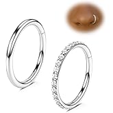 WYR Nose Rings for Women: Surgical Steel Double Hoop Septum Rings CZ Clicker for Lip Cartilage Conch Rook Daith Hinged Body Piercing Jewelry