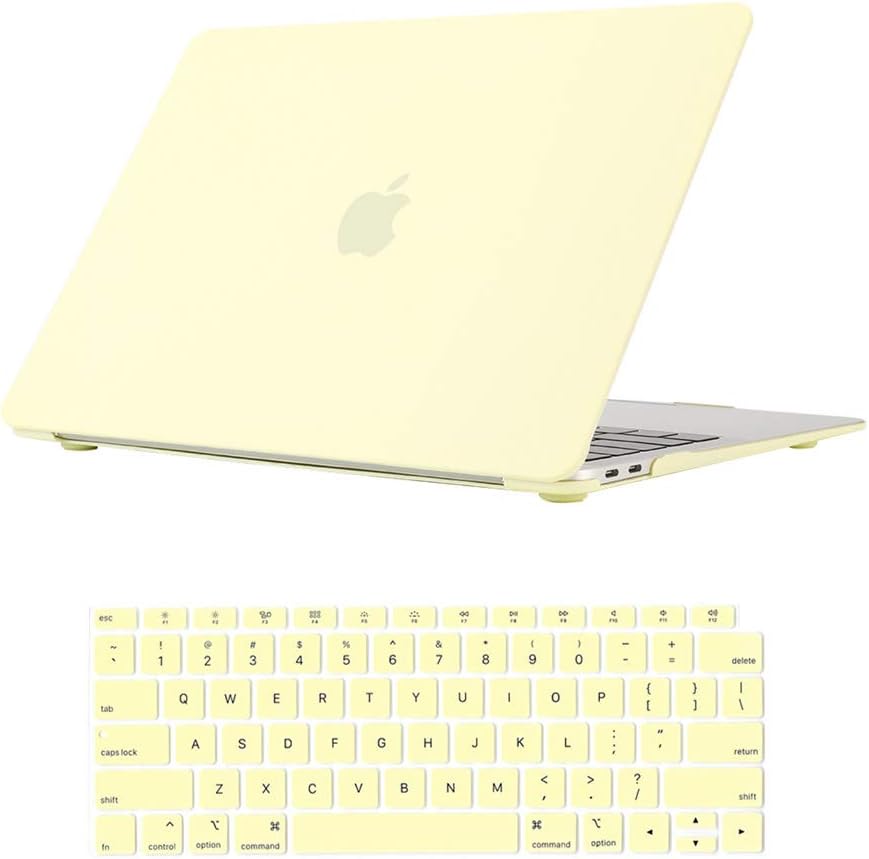 Se7enline New MacBook Air 13 Inch Case 2020/2019/2018 Smooth Plastic Hard Shell Case Cover for MacBook Air 13-Inch with Retina Touch ID Version Model A1932/A2179 with Keyboard Cover, Mellow Yellow