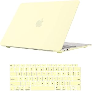 Se7enline New MacBook Air 13 Inch Case 2020/2019/2018 Smooth Plastic Hard Shell Case Cover for MacBook Air 13-Inch with Retina Touch ID Version Model A1932/A2179 with Keyboard Cover, Mellow Yellow