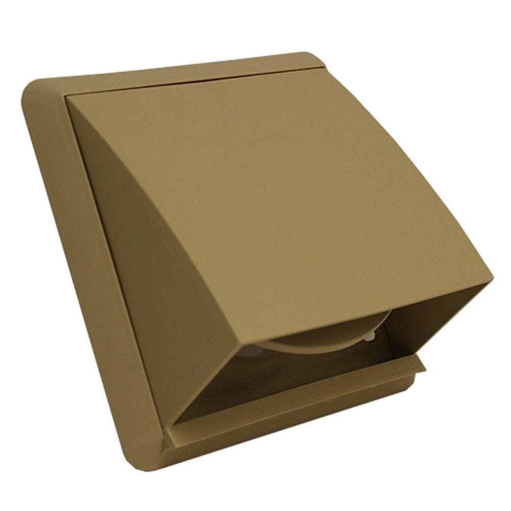 Kair Beige Cowled Outlet Grille 155mm External Dimension with 125mm - 5 inch Round Rear Spigot and Wind Baffle Backdraught Shutter