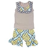Kaiya Angel Little Girls' Damask Ruffle Top with Printed Short