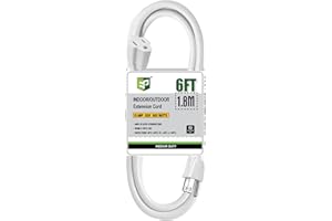 EP 6 Ft Outdoor Extension Cord - 16/3 SJTW Durable White Electrical Cable with 3 Prong Grounded Plug, UL Listed