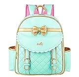 KNTOUDX Children School Backpack Bags for Girls Students PU Leather Green Large