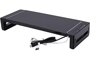 Yunseity Monitor Stand with 4 USB Ports, Height Adjustable Monitor Riser with Phone Charger, USB Ports Hub and Drawer Storage
