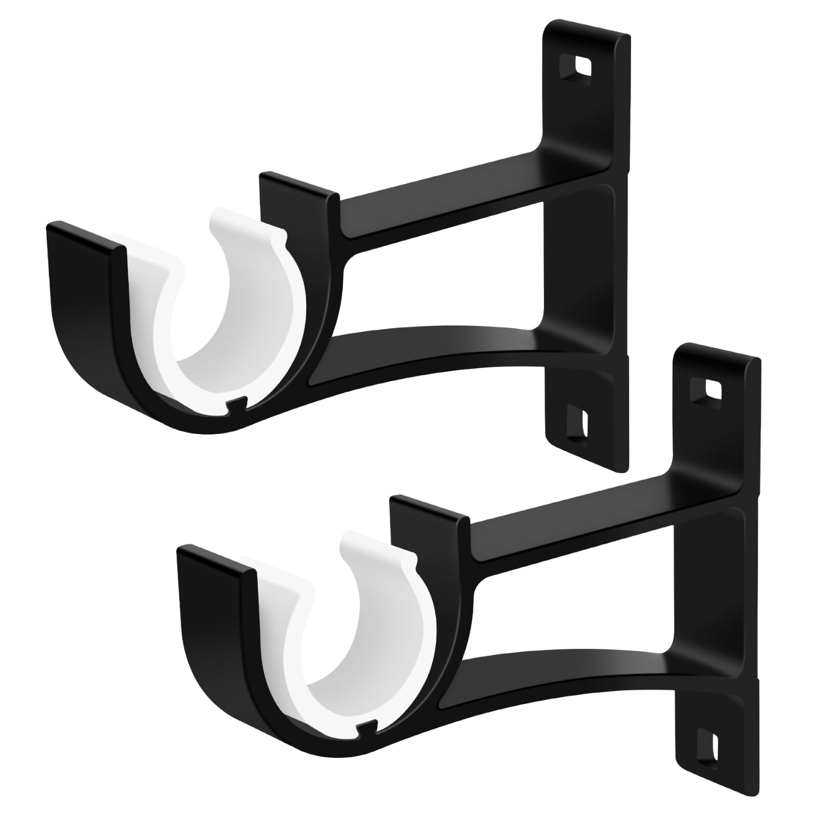 Curtain Pole Brackets, Heavy Duty Pole Holders Rail Brackets, 25-28mm Curtain Rod Brackets Rod Support Hanger, Black, Set of 2