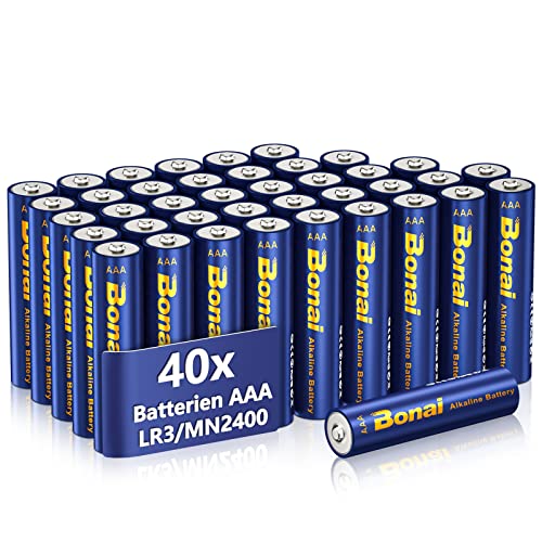 BONAI Longlife AAA LR03 Alkaline Batteries (Pack of 40) 1.5V Micro Alkaline Battery, High Performance, Storage 10 Years, Performance Range Powerful Disposable Batteries MN2400