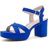 Shoe Land Platform Heels for Women – 3 Inch Chunky Block Heeled Sandals, Square Open Toe, Ankle Strap Dressy Strappy High Heels for Wedding, Party & Evening Events