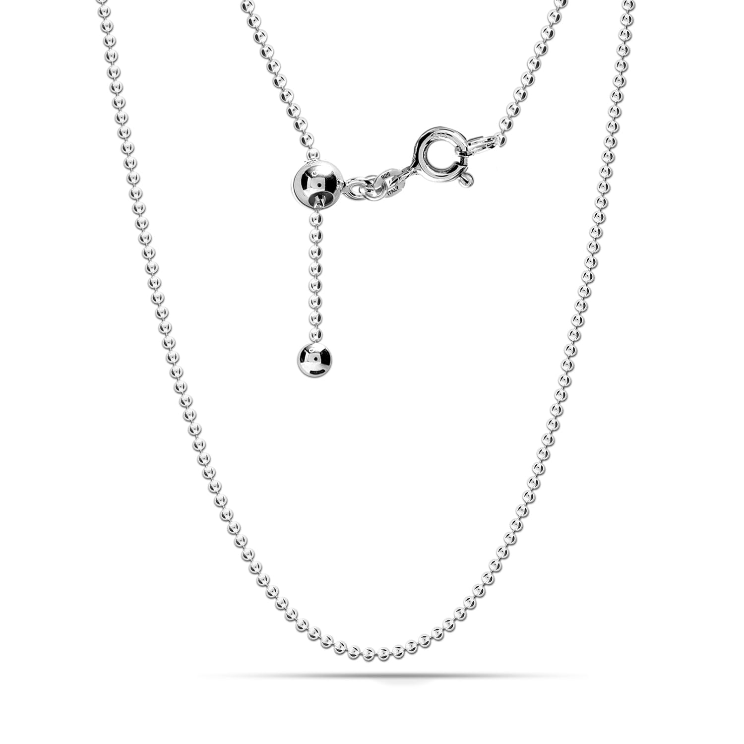 LeCalla 925 Sterling Silver Italian Adjustable Ball Chain Necklace for Women Slider Chain 14 to 24 Inch.