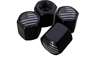 TACTILIAN American Flag Tire Valve Stem Caps 4 Pack | Black Subdued Aluminum with Rubber O-Ring Air Leakproof Valve Caps Cover fits Cars, Trucks, Bikes, Motorcycles, Bicycles Tire Caps
