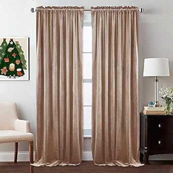Nursery Sunlight Block Velvet Curtains - Elegant Interior Decoration Large Window Blackout Velvet Drapes for Living Room, 52 x 96 Inches Long, Blush Beige, 2 Pcs