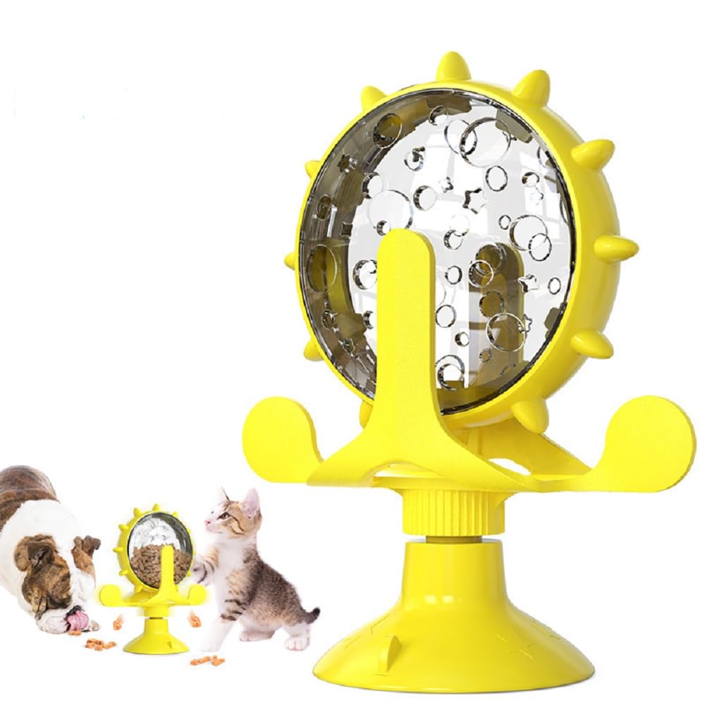 YATOSEEN Interactive Cat Toy, Treat Dispensing Feeder Toy Dog Slow Feeder Windmill Turntable Dog Teasing DispenserToys with Suction Cup Slow Feeder Toy Pet Puzzle Feeder Toy Cat Treat Toys