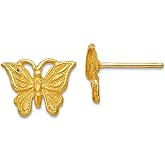 14k Yellow Gold Satin Sparkle-Cut Butterfly Angel Wings Earrings 8x11mm Wide Stud Earring for Women