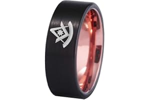 CLOUD DANCER Mason Past Master Symbol Design Rings 8mm Black Pipe Brushed and Rose Gold Tone Tungsten Carbide Wedding Ring-Free Customize Engraving
