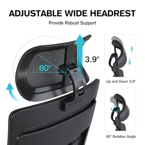 Eucladoceros M16 Ergonomic Office Chair, Desk Chair with 3-Stage Tilt Lock, Headrest, 3D Armrests and Lumbar Support, Computer Chair & Gaming Chair, Mesh Swivel Home Office Chair, Black