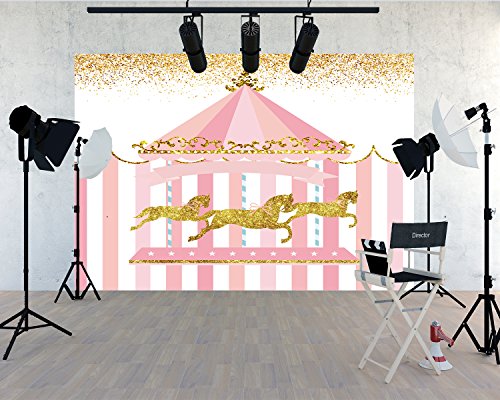 Kate 8x8Ft Pink Dreamy Scene Backdrops Romantic Carousel Playground Merry-go-round Twinkle Bling Spots Photography Background girl Photo Shoot Studio Props Baby