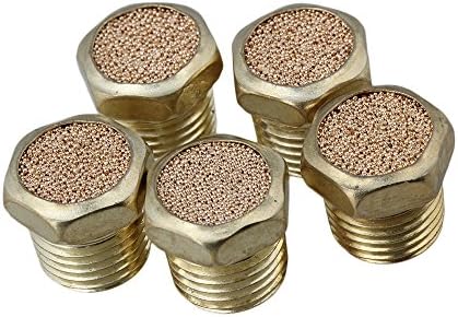 CNBTR Brass 1/4" BSPT Flat Pneumatic Muffler Absorb Noise Exhaust Pack of 5