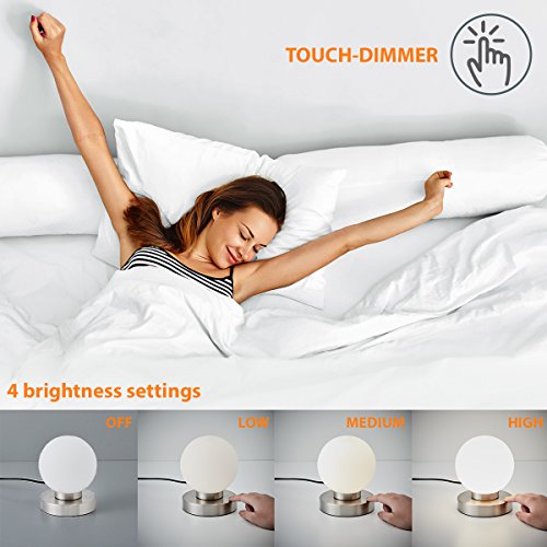 [- B.K.Licht Tischleuchte | Tischleuchte | Nachttisch-Leuchte für Schlafzimmer | Touchfunktion