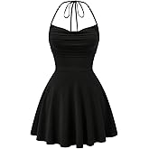 BEAUDRM Women's Plus Size Y2k Halter Mini Dress Ruched Tie Backless Sleeveless A Line Going Out Sundresses
