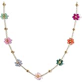 NORLSO Daisy Flower Necklace for Women Colorful Beads Flower Choker Necklace Crystal Floral Necklaces Boho Summer Beach Jewelry Gifts for Women