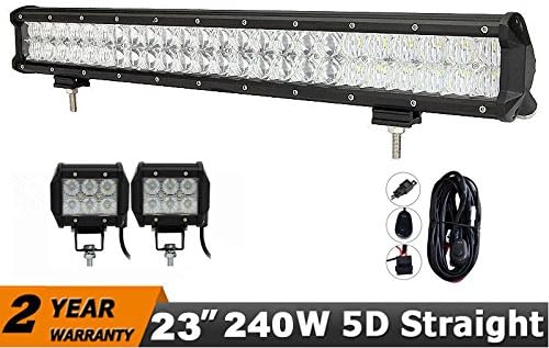 Yamaige 5D Lens 23" 240W LED Light Bar IP68 Waterproof Flood Spot Combo Beam for Offroad SUV UTE ATV Truck Boat with FREE 2PCS 18W Flood LED Work Lights and Wiring Harness and Mounts