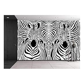 Illustration Pattern Background Zebras Skins and Heads - Removable Wall Mural | Self-Adhesive Large Wallpaper - 66x96 inches