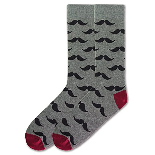 K. Bell Men's Big and Tall Classics Novelty Crew Socks, Mustache (Charcoal), Shoe Size: 6-12