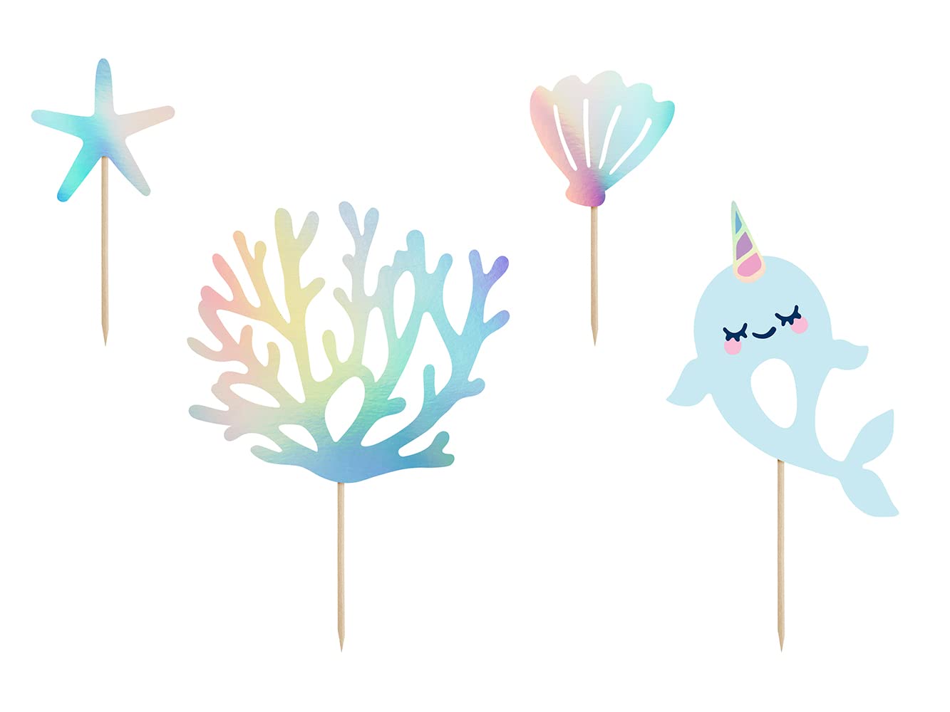 PartyDeco Narwhal Cake Toppers, Under The Sea Cake Toppers, Mermaid Birthday Cake